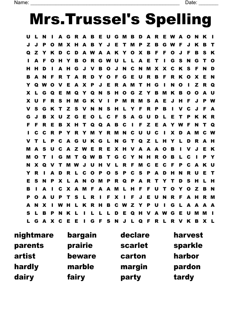 Mrs.Trussel's Spelling Word Search