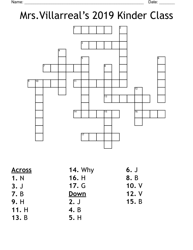 Mrs.Villarreal’s 2019 Kinder Class Crossword
