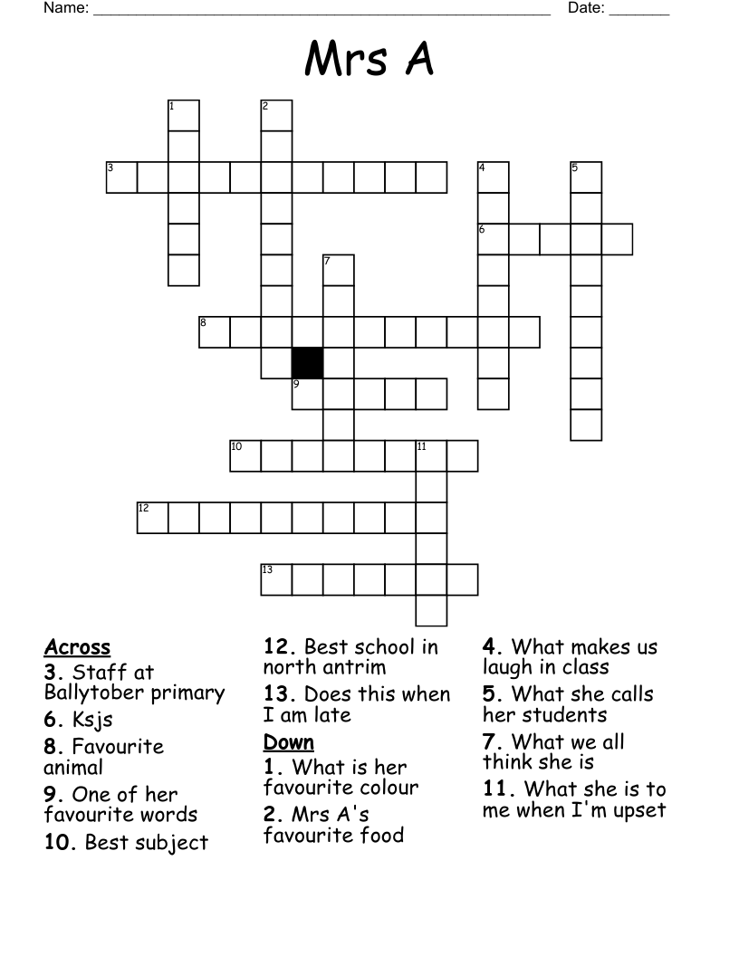 Mrs A Crossword
