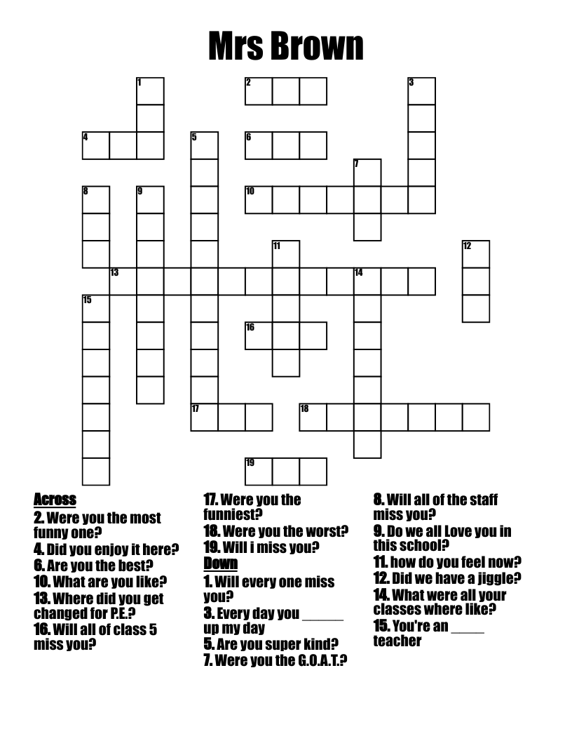 Mrs Brown Crossword