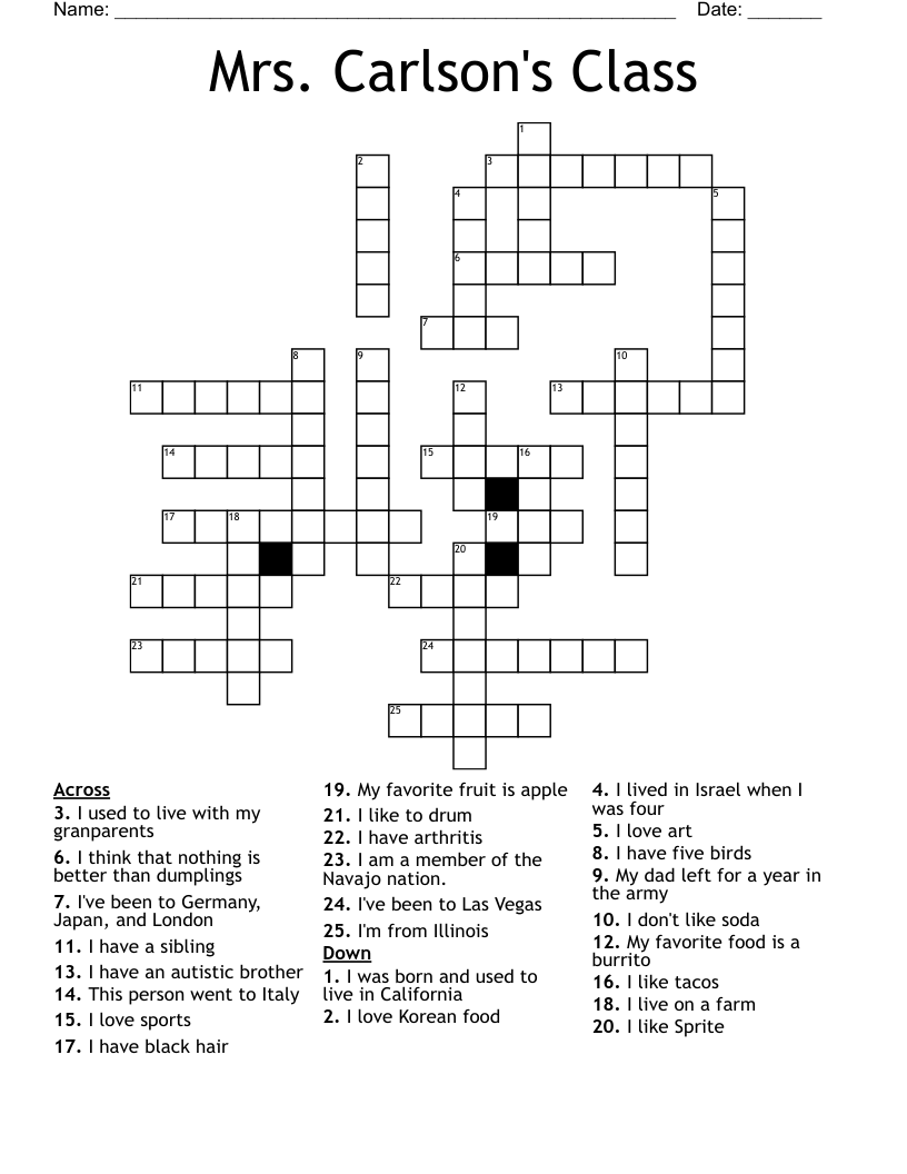 Mrs. Carlson's Class Crossword