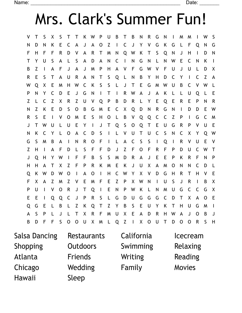 Mrs. Clark's Summer Fun! Word Search