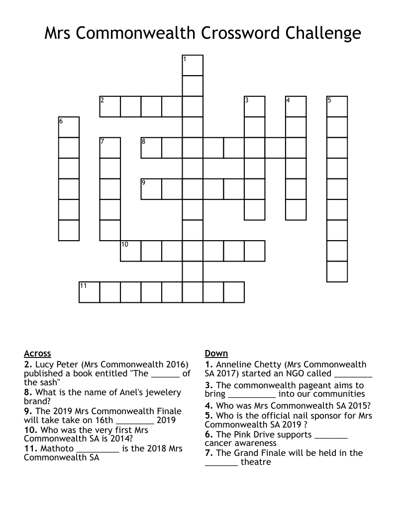 Mrs Commonwealth Crossword Challenge 