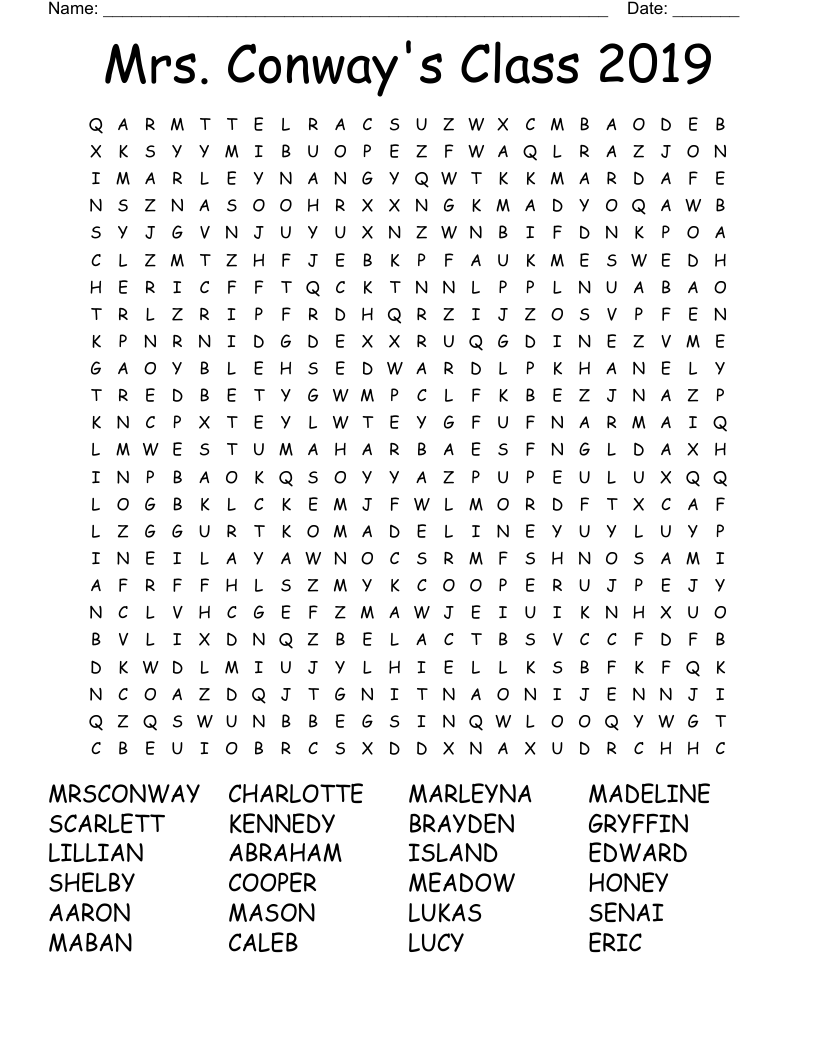 Mrs. Conway's Class 2019 Word Search