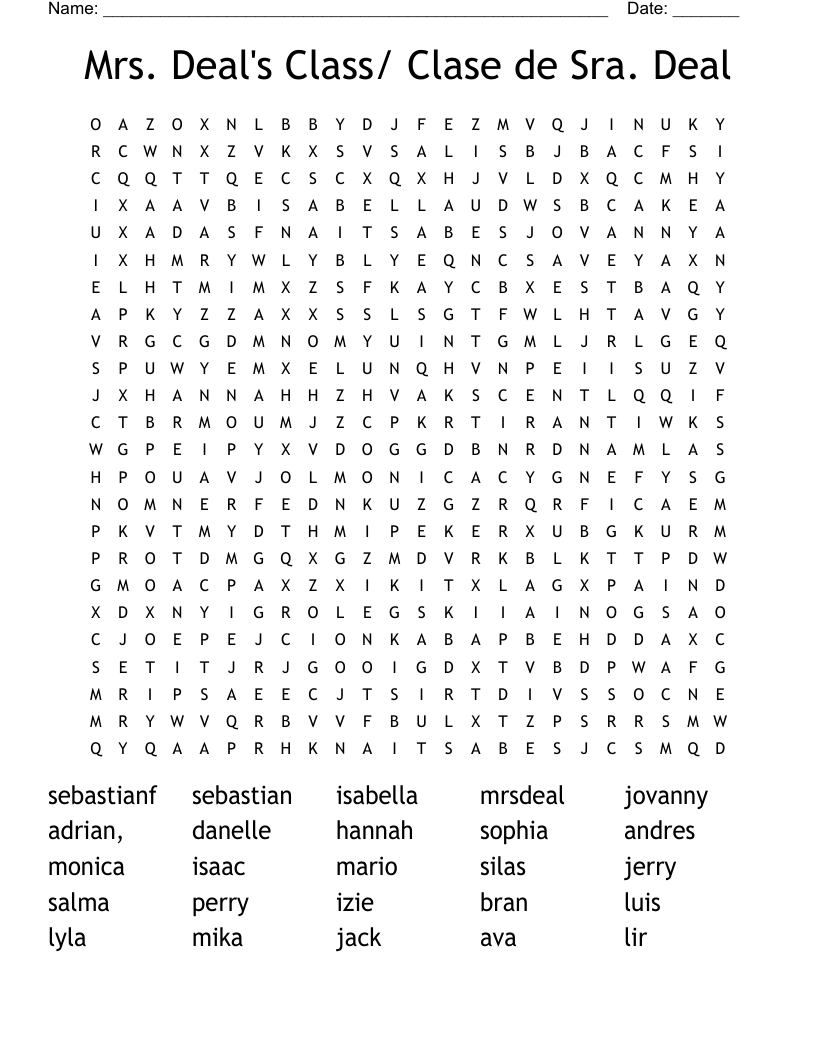 Mrs. Deal's Class/ Clase de Sra. Deal Word Search