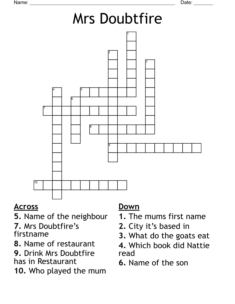 Mrs Doubtfire Crossword