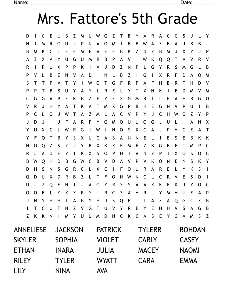 Mrs. Fattore's 5th Grade Word Search