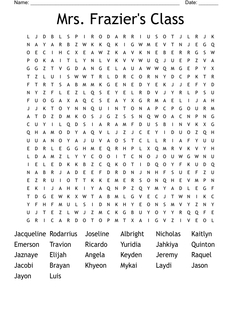 Mrs. Frazier's Class Word Search