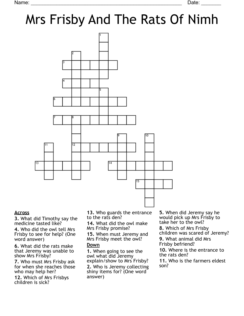 Mrs Frisby And The Rats Of Nimh Crossword