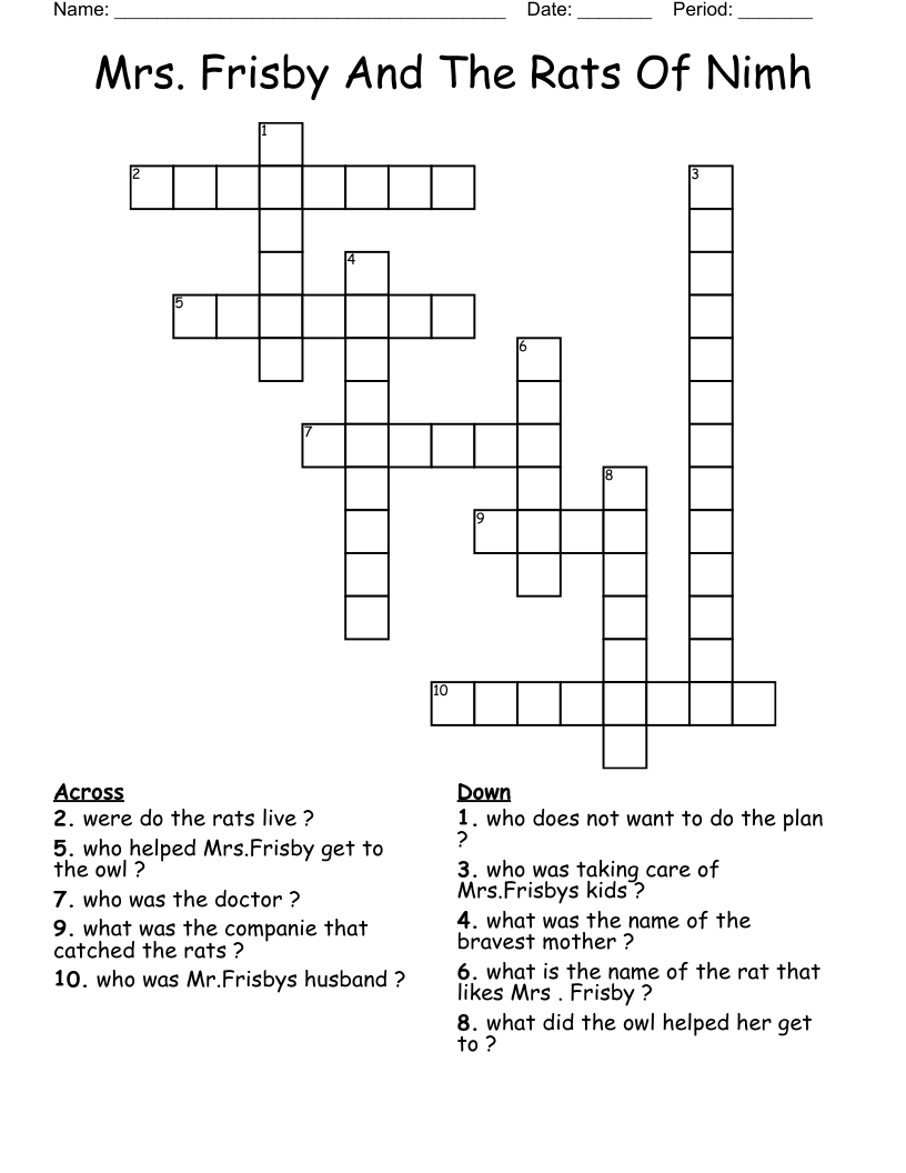 Mrs. Frisby And The Rats Of Nimh Crossword