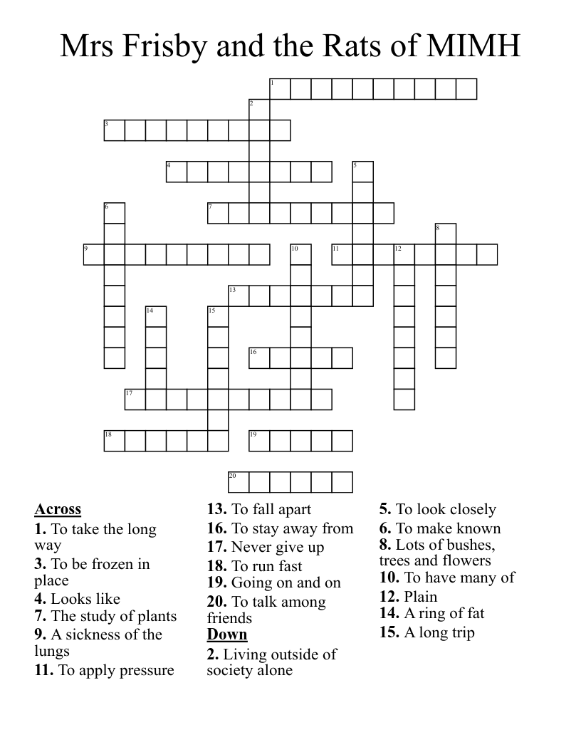 Mrs Frisby and the Rats of MIMH Crossword