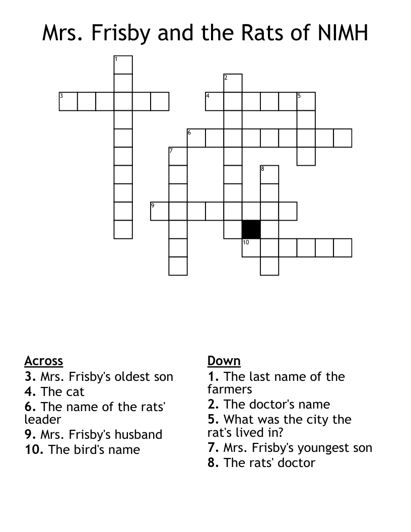 Mrs. Frisby and the Rats of NIMH Crossword