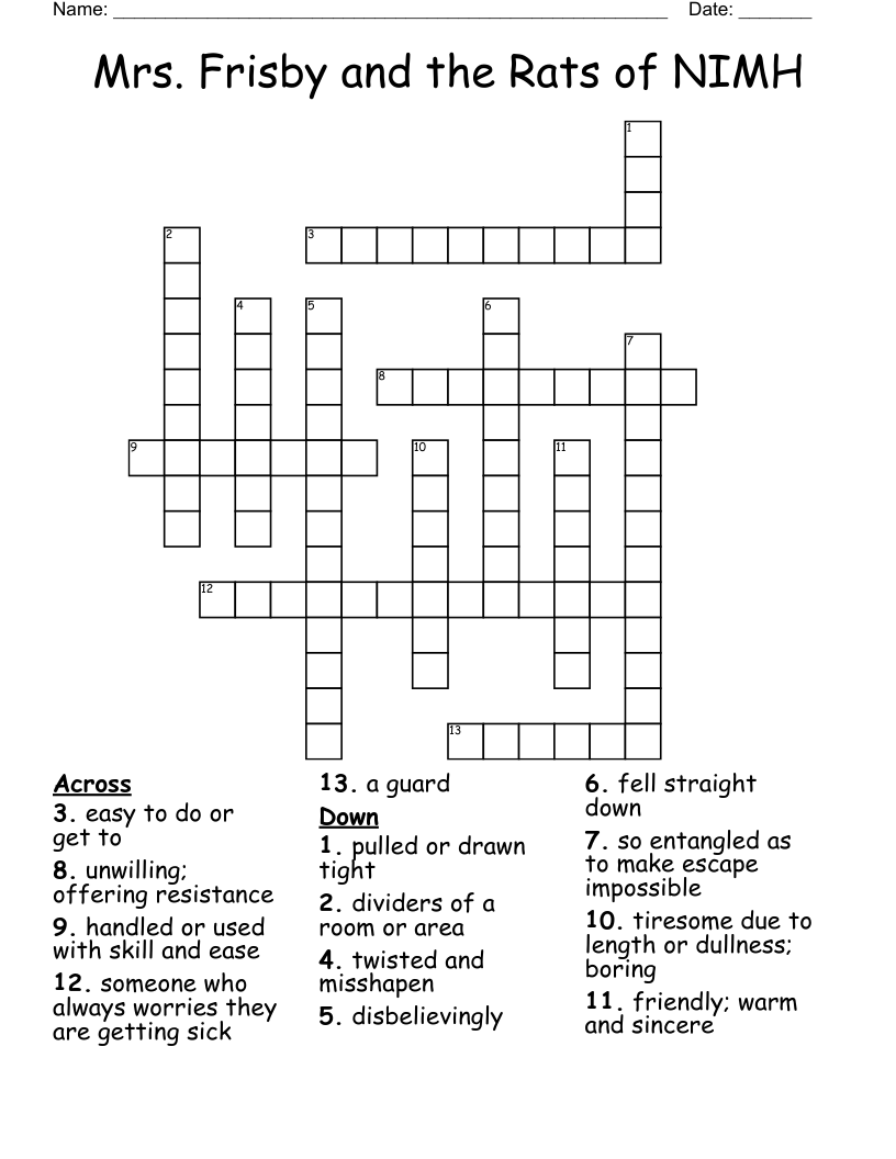 Mrs. Frisby and the Rats of NIMH Crossword