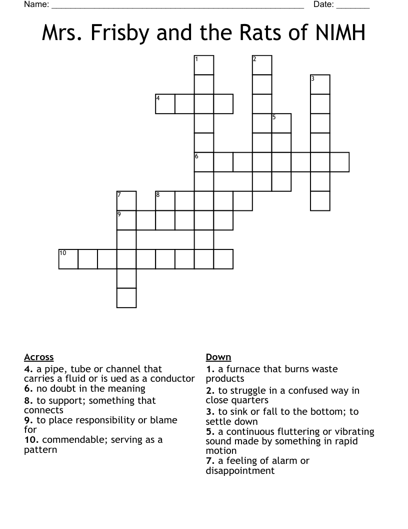 Mrs. Frisby and the Rats of NIMH Crossword