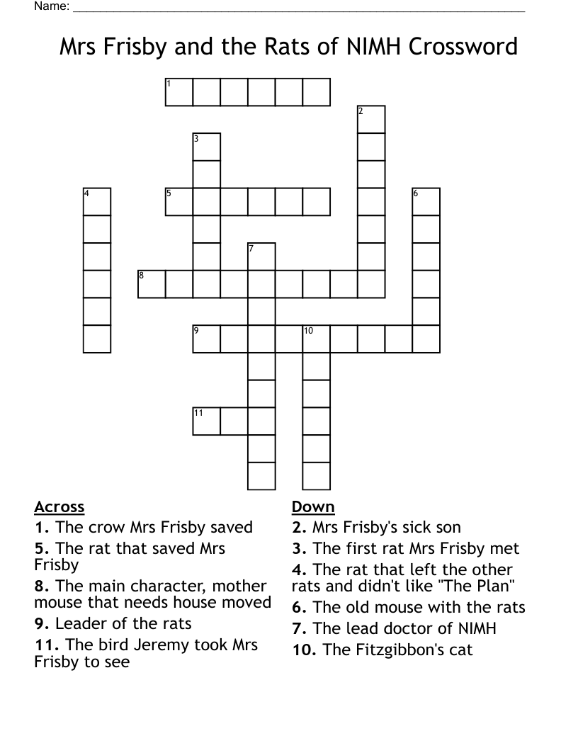 Mrs Frisby and the Rats of NIMH Crossword