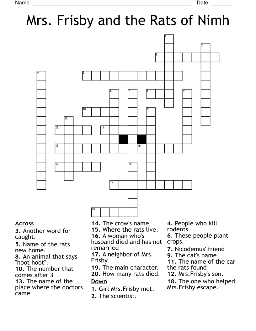 Mrs. Frisby and the Rats of Nimh Crossword