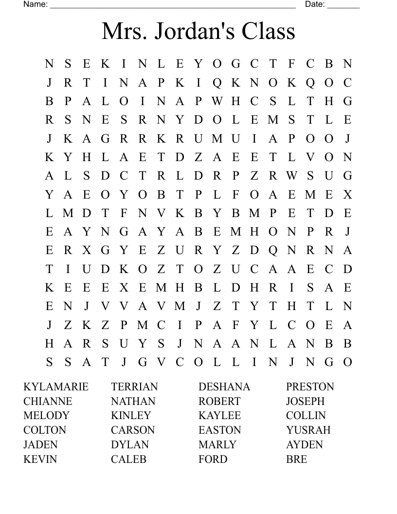 Mrs. Jordan's Class Word Search