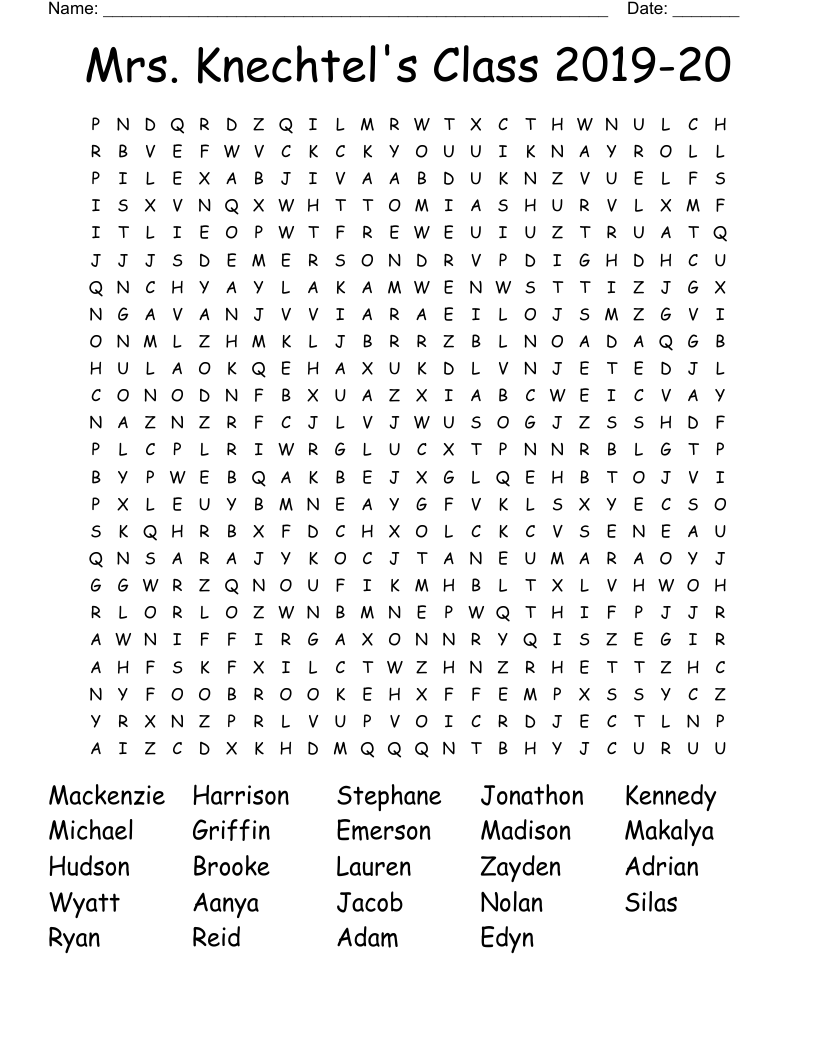 Mrs. Knechtel's Class 2019-20 Word Search