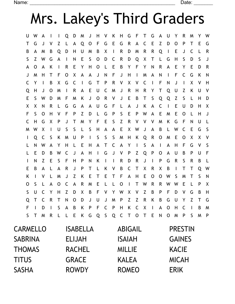 Mrs. Lakey's Third Graders Word Search