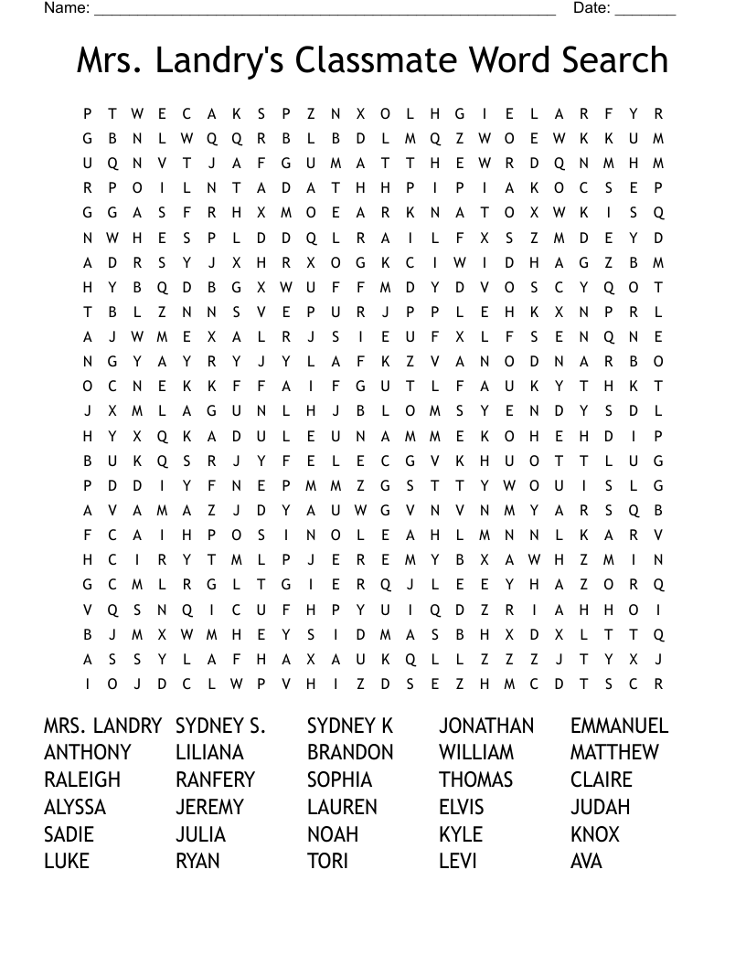 Mrs. Landry's Classmate Word Search