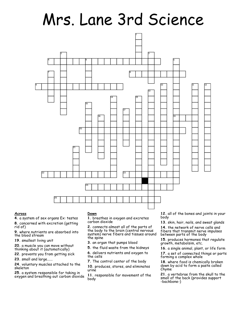 Mrs. Lane 3rd Science Crossword