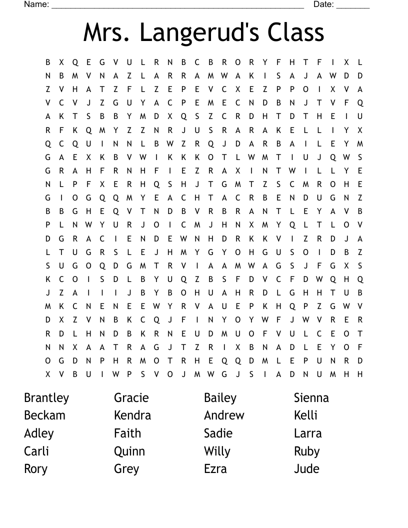 Mrs. Langerud's Class Word Search