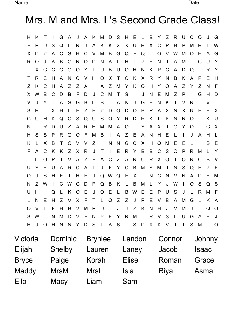 Mrs. M and Mrs. L's Second Grade Class! Word Search