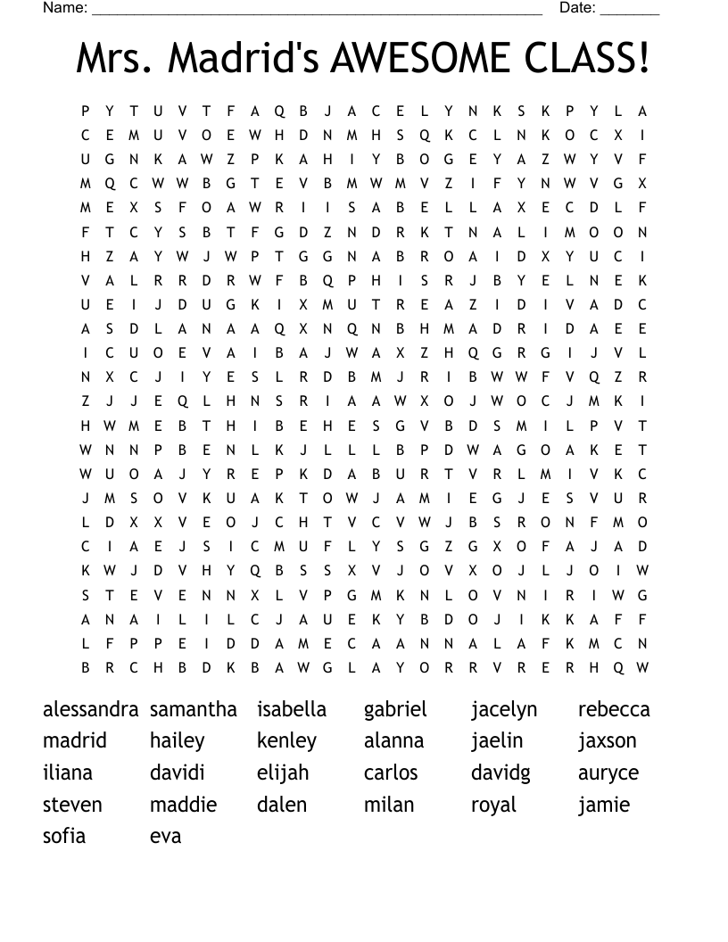 Mrs. Madrid's AWESOME CLASS! Word Search