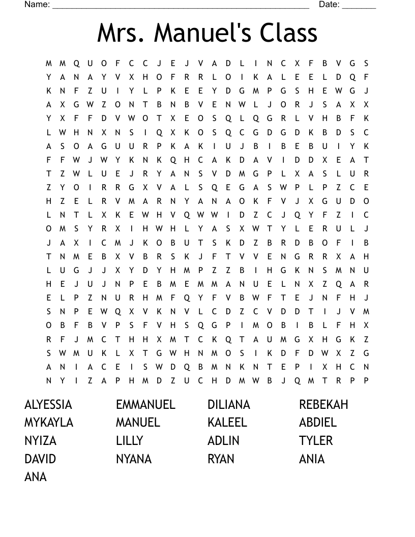 Mrs. Manuel's Class Word Search