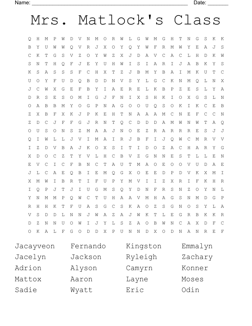 Mrs. Matlock's Class Word Search
