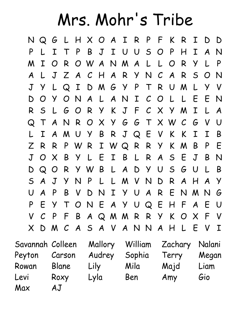 Mrs. Mohr's Tribe Word Search