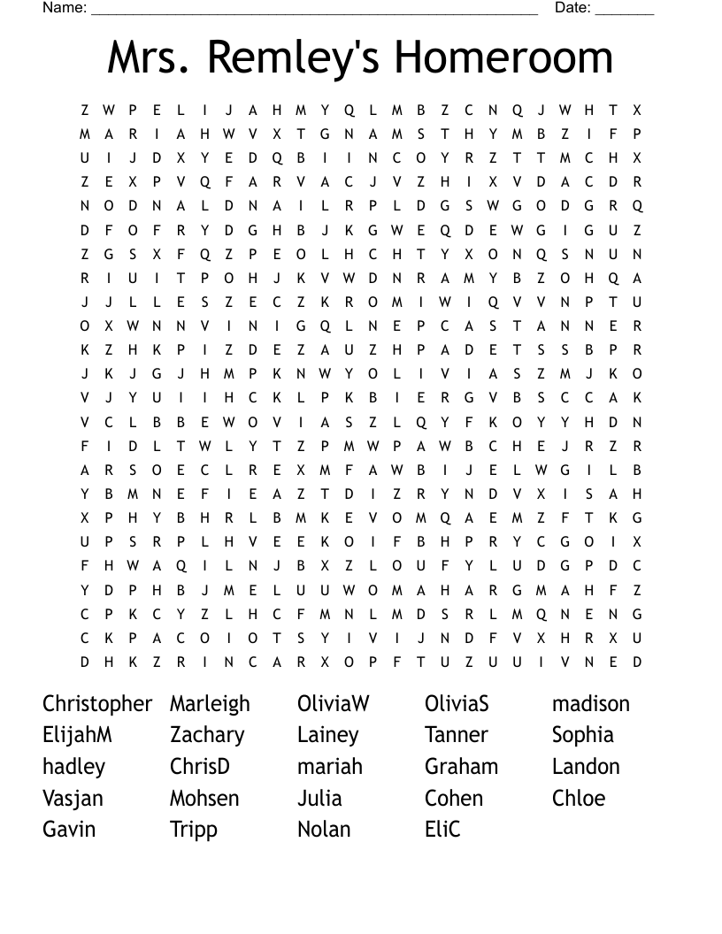Mrs. Remley's Homeroom Word Search