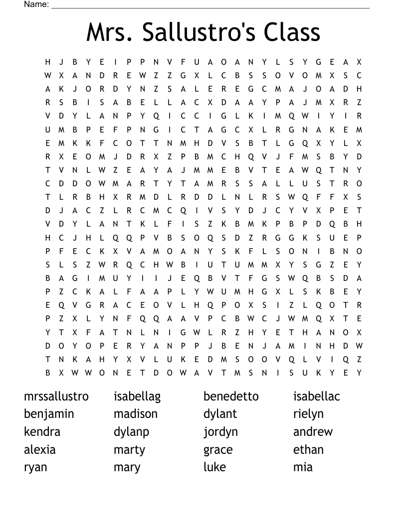 Mrs. Sallustro's Class Word Search