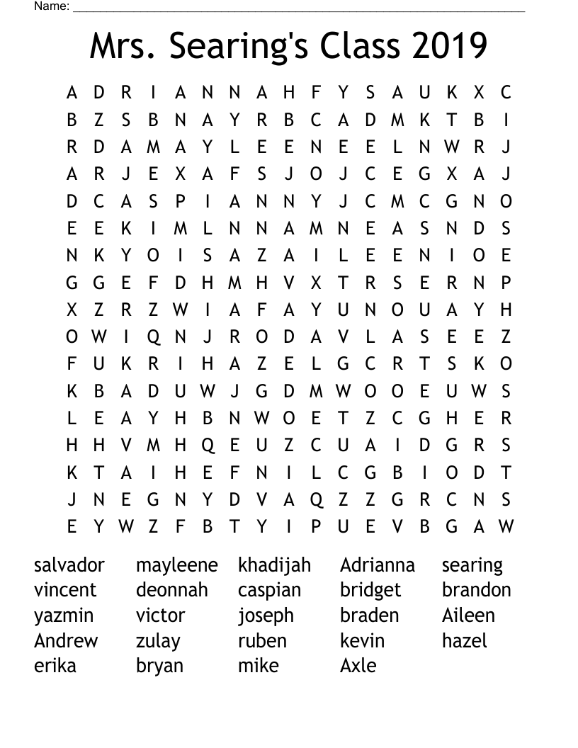 Mrs. Searing's Class 2019 Word Search