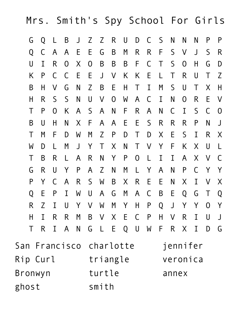 Mrs. Smith's Spy School For Girls Word Search