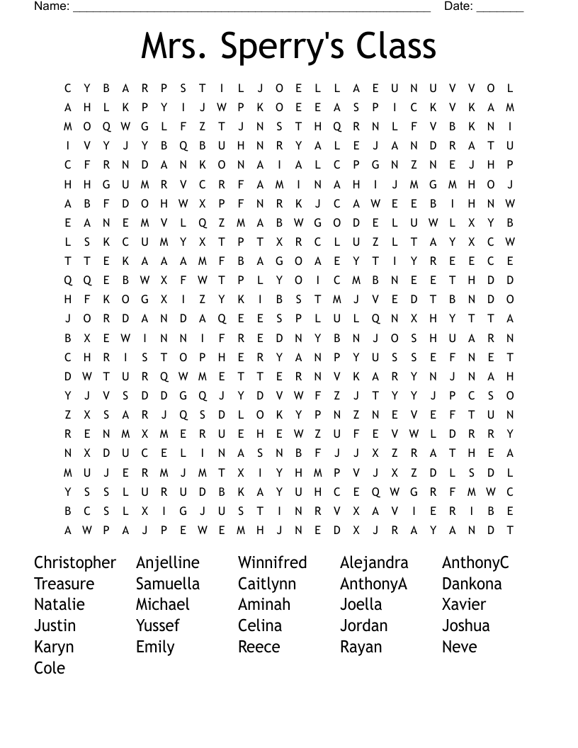 Mrs. Sperry's Class Word Search
