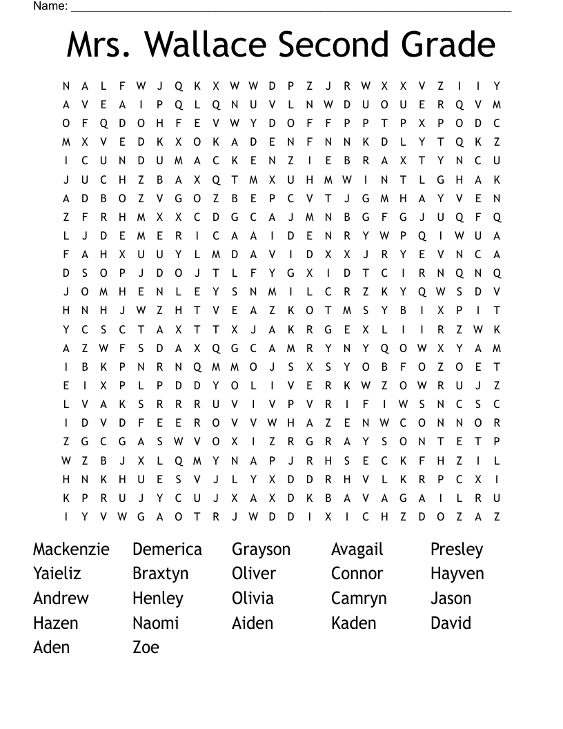 Mrs. Wallace Second Grade Word Search