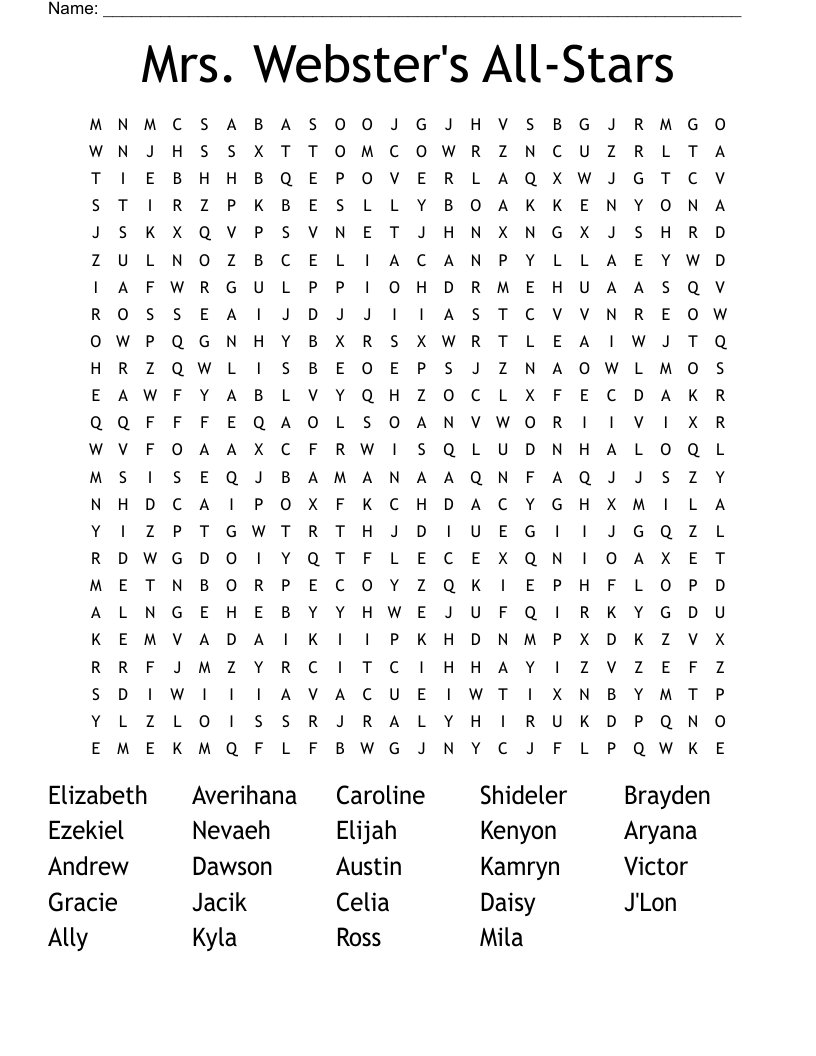 Mrs. Webster's All-Stars Word Search