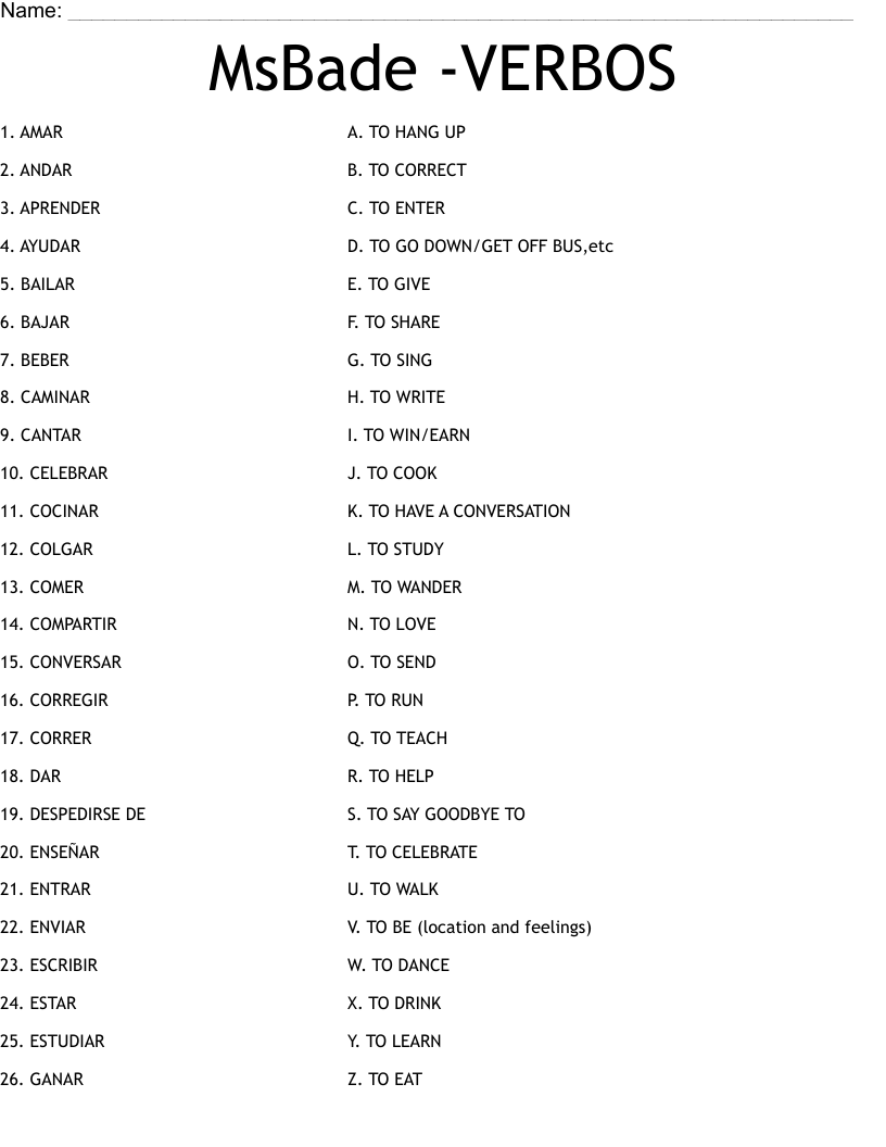 MsBade -VERBOS Worksheet