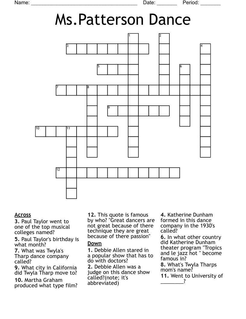 Ms.Patterson Dance Crossword