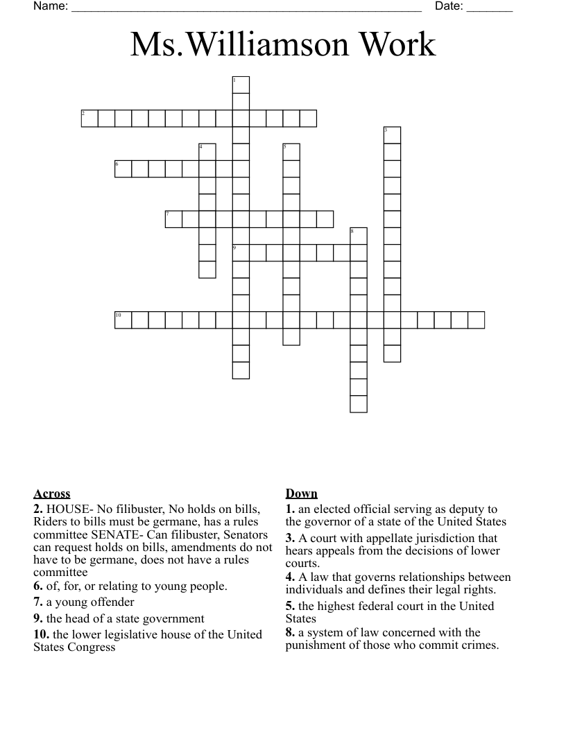 Ms.Williamson Work Crossword
