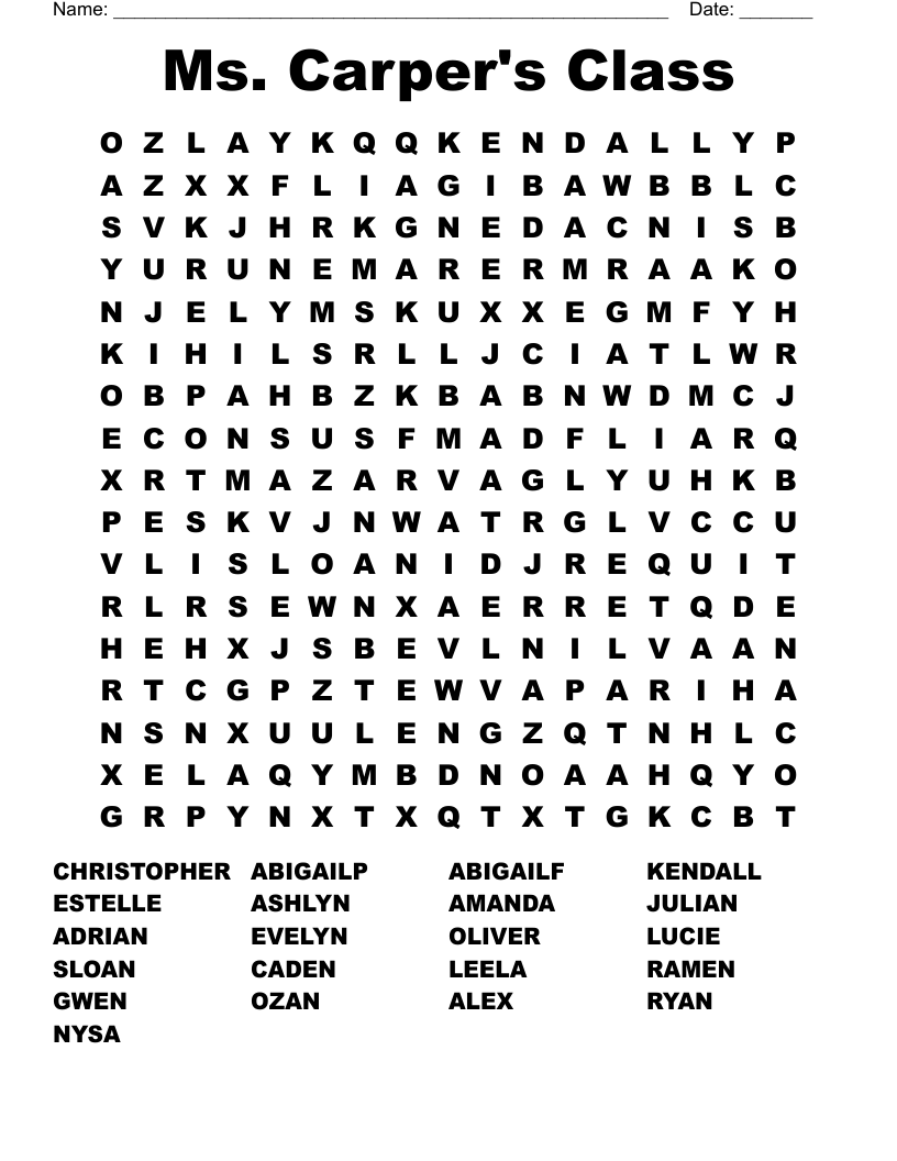 Ms. Carper's Class Word Search