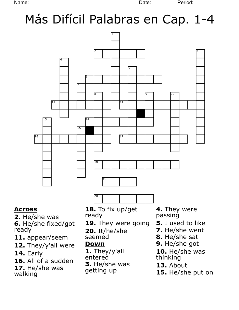 Más Difícil Palabras en Cap. 1-4 Crossword