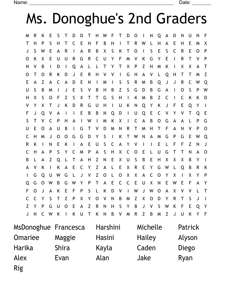 Ms. Donoghue's 2nd Graders  Word Search