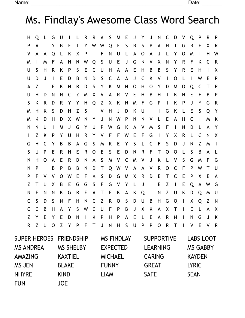 Ms. Findlay's Awesome Class Word Search