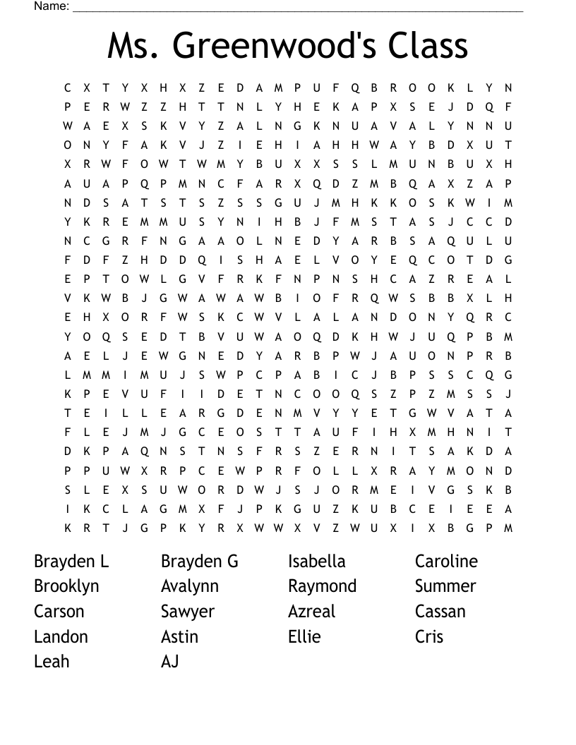 Ms. Greenwood's Class Word Search
