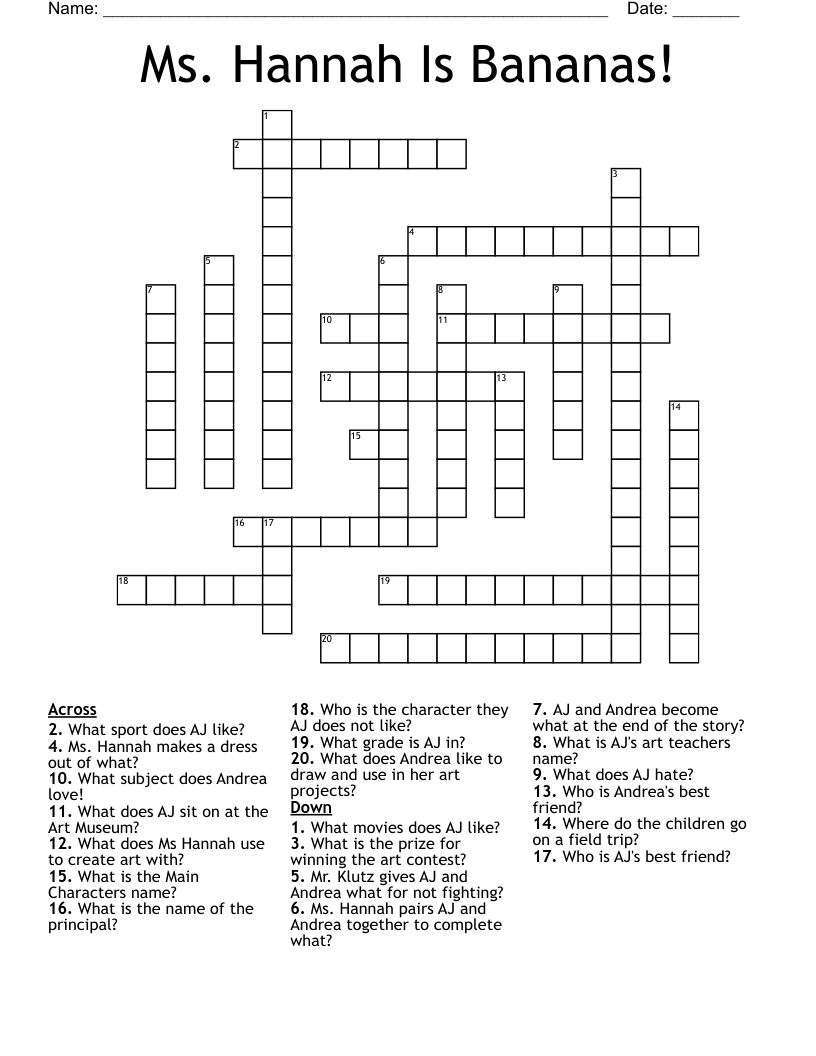 Ms. Hannah Is Bananas! Crossword
