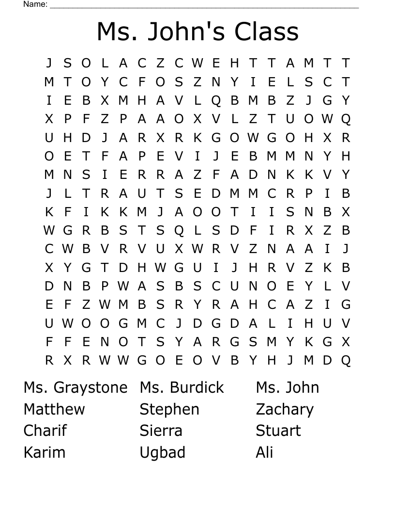 Ms. John's Class Word Search