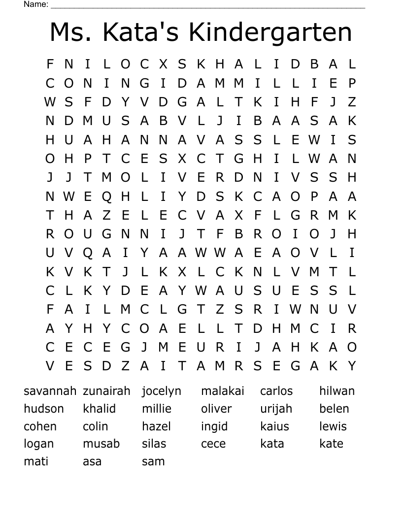 Ms. Kata's Kindergarten Word Search