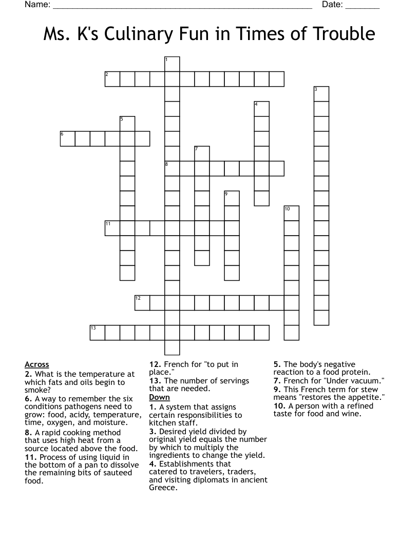 Ms. K's Culinary Fun in Times of Trouble Crossword
